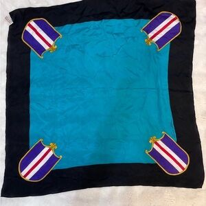 Vintage Anne Klein 100% Silk Teal and Black Scarf